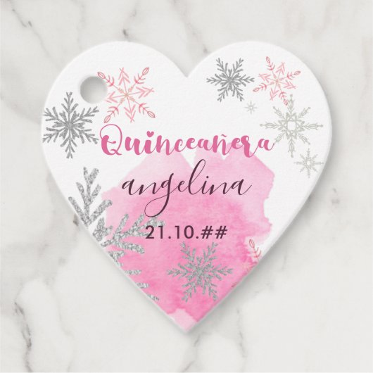 Schneeflocken Rosa und Silver Quinceanera Geschenkanhänger (Vorderseite)