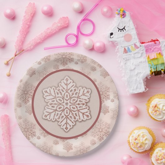 Schneeflocken Rose Gold Glitzer Rosa Pappteller (Party)