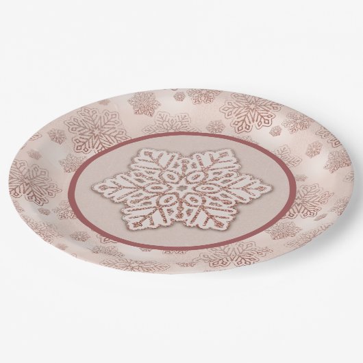 Schneeflocken Rose Gold Glitzer Rosa Pappteller (Schrägansicht)