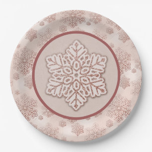 Schneeflocken Rose Gold Glitzer Rosa Pappteller