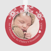 Schneeflocken Rot 1. Weihnachten als Oma-Foto Ornament (Rückseite)