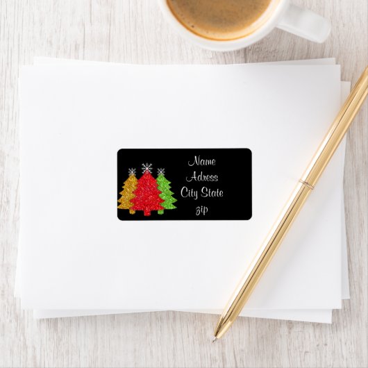 Schneeflocken Rot-Gold-Grün Weihnachtsbaum Schneef Adressaufkleber (Insitu)