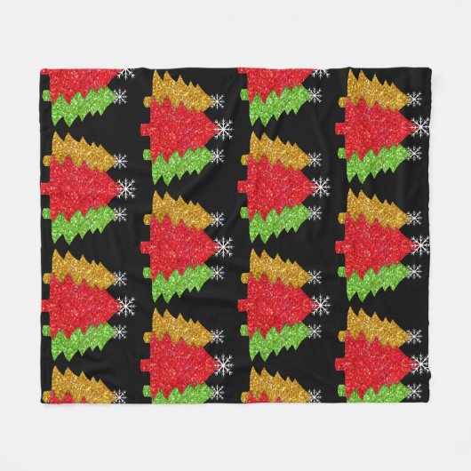 Schneeflocken Rot-Gold-Grün Weihnachtsbaum Schneef Fleecedecke (Vorderseite (Horizontal))