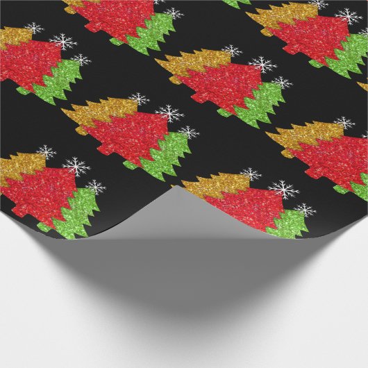 Schneeflocken Rot-Gold-Grün Weihnachtsbaum Schneef Geschenkpapier (Ecke)