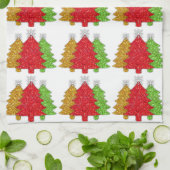 Schneeflocken Rot-Gold-Grün Weihnachtsbaum Schneef Geschirrtuch (Gefaltet)