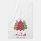 Schneeflocken Rot-Gold-Grün Weihnachtsbaum Schneef Geschirrtuch (Vertikal)