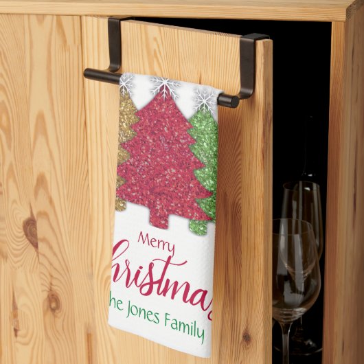 Schneeflocken Rot-Gold-Grün Weihnachtsbaum Schneef Geschirrtuch (Drittel gefaltet)