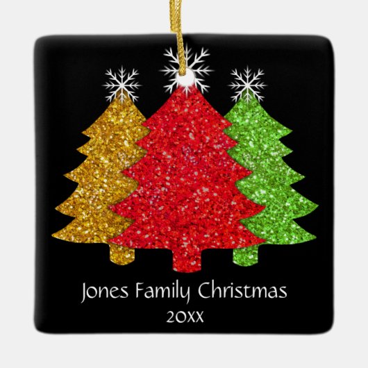 Schneeflocken Rot-Gold-Grün Weihnachtsbaum Schneef Keramikornament (Vorderseite)