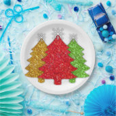 Schneeflocken Rot-Gold-Grün Weihnachtsbaum Schneef Pappteller (Party)