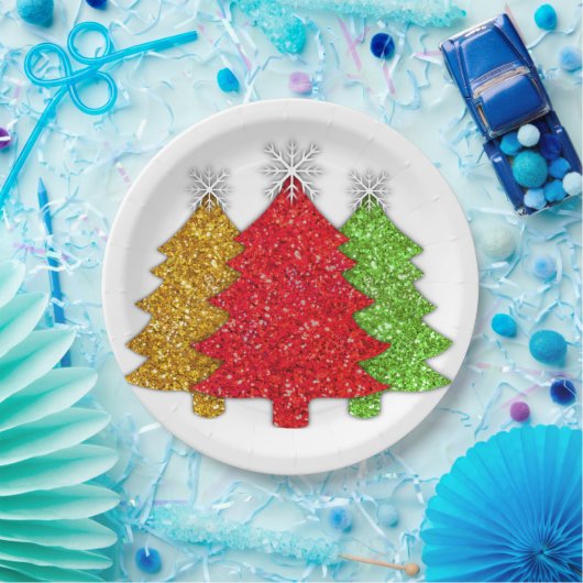 Schneeflocken Rot-Gold-Grün Weihnachtsbaum Schneef Pappteller (Party)