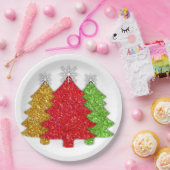 Schneeflocken Rot-Gold-Grün Weihnachtsbaum Schneef Pappteller (Party)