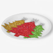 Schneeflocken Rot-Gold-Grün Weihnachtsbaum Schneef Pappteller (Schrägansicht)