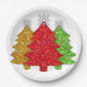 Schneeflocken Rot-Gold-Grün Weihnachtsbaum Schneef Pappteller (Vorderseite)