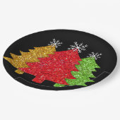 Schneeflocken Rot-Gold-Grün Weihnachtsbaum Schneef Pappteller (Schrägansicht)