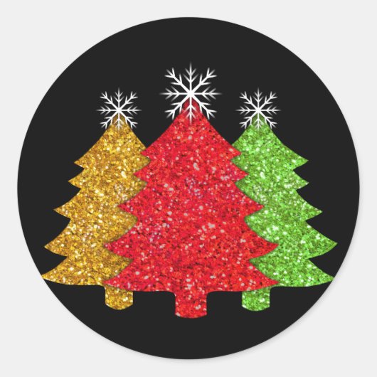 Schneeflocken Rot-Gold-Grün Weihnachtsbaum Schneef Runder Aufkleber (Vorderseite)