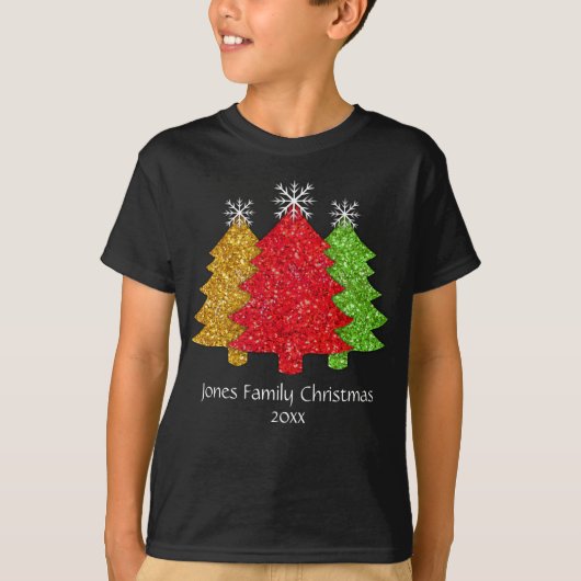 Schneeflocken Rot-Gold-Grün Weihnachtsbaum Schneef T-Shirt (Vorderseite)