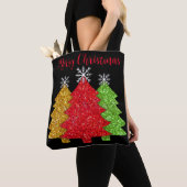 Schneeflocken Rot-Gold-Grün Weihnachtsbaum Schneef Tasche (Von Nahem)