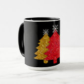 Schneeflocken Rot-Gold-Grün Weihnachtsbaum Schneef Tasse (Vorderseite Links)