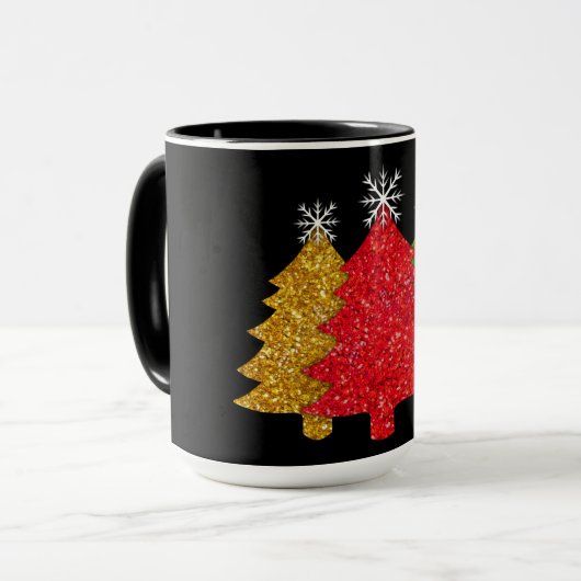 Schneeflocken Rot-Gold-Grün Weihnachtsbaum Schneef Tasse (Vorderseite Links)