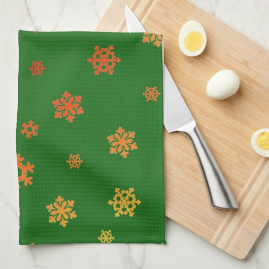 Schneeflocken (Rot & Gold) [Weihnachtsmuster] Geschirrtuch (Viertel Falte)