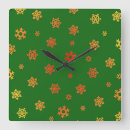 Schneeflocken (Rot & Gold) [Weihnachtsmuster] Quadratische Wanduhr