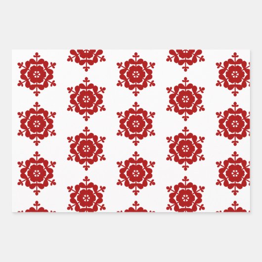 Schneeflocken Rot Grün Geschenkpapier Set (Vorderseite)