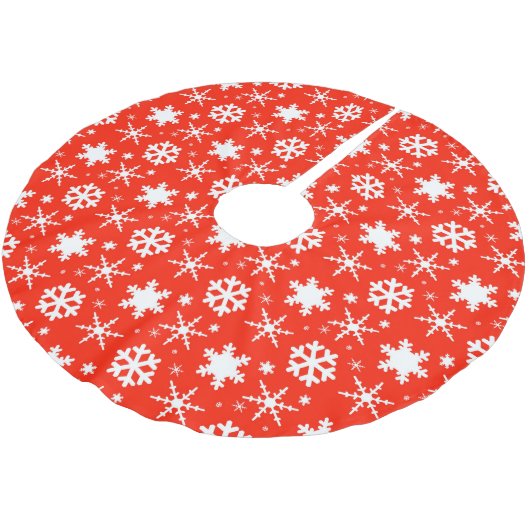 Schneeflocken Rot Polyester Weihnachtsbaumdecke (Schrägansicht)