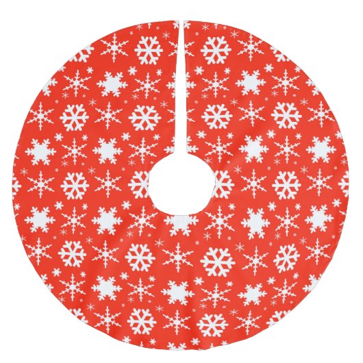 Schneeflocken Rot Polyester Weihnachtsbaumdecke (Vorderseite)