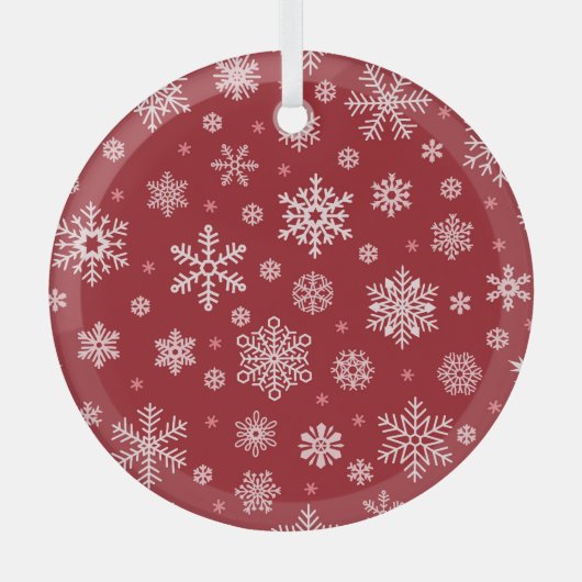 Schneeflocken, rote Dekoration, Weihnachtsmuster. Ornament Aus Glas (Vorderseite)