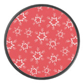 Schneeflocken, rote und weiße Schneeflocken, Schne Eishockey Puck (Vorderseite)