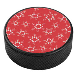 Schneeflocken, rote und weiße Schneeflocken, Schne Eishockey Puck