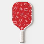 Schneeflocken, rote und weiße Schneeflocken, Schne Pickleball Schläger (Rückseite)