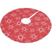 Schneeflocken, rote und weiße Schneeflocken, Schne Polyester Weihnachtsbaumdecke (Schrägansicht)