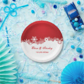 Schneeflocken roter weißer Winter Moderne Hochzeit Pappteller (Party)