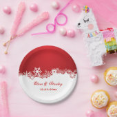 Schneeflocken roter weißer Winter Moderne Hochzeit Pappteller (Party)