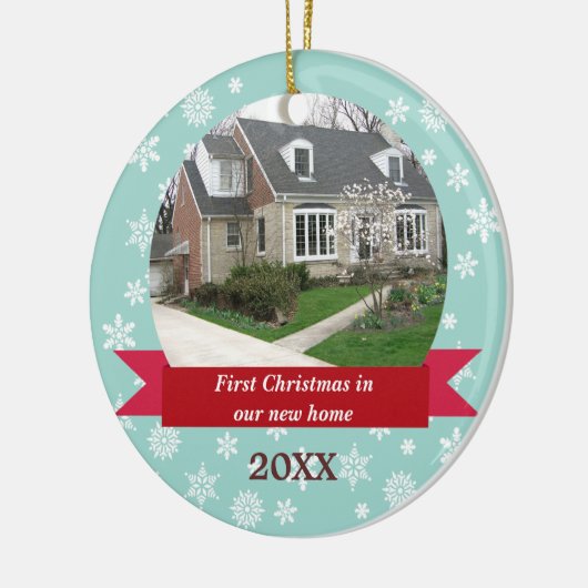 Schneeflocken rotes Banner aquamarines kundenspezi Keramikornament (Links)