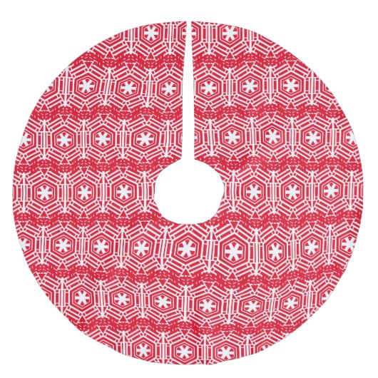 Schneeflocken Rotweiße festliche Retro niedliche W Polyester Weihnachtsbaumdecke (Vorderseite)