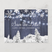 Schneeflocken rustikale Hängeleuchten Hochzeitstag Ankündigungspostkarte (Vorderseite)