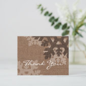 Schneeflocken Rustikale Imitats Burlap Danke Postkarte (Stehend Vorderseite)