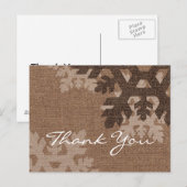 Schneeflocken Rustikale Imitats Burlap Danke Postkarte (Vorne/Hinten)