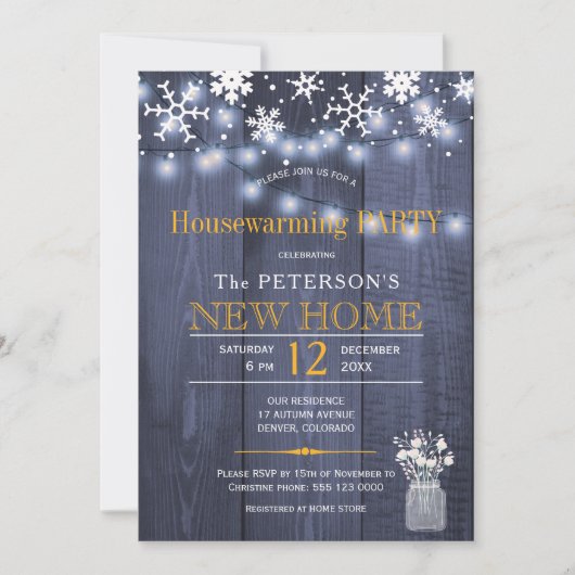 Schneeflocken-Saitenlichter Winterhäuserwärmung Pa Einladung (Vorderseite)