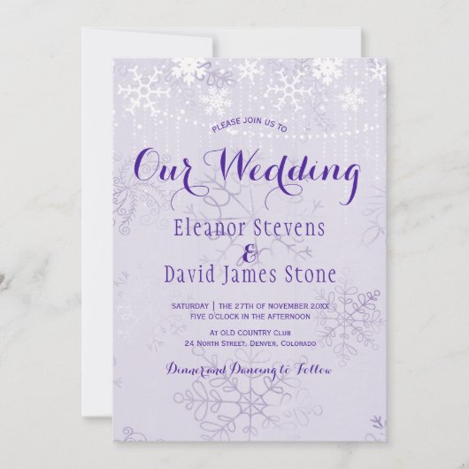 Schneeflocken-Saitenlichter Winterwunderland-Hochz Einladung (Vorderseite)