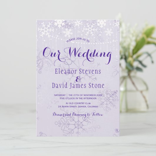 Schneeflocken-Saitenlichter Winterwunderland-Hochz Einladung (Stehend Vorderseite)