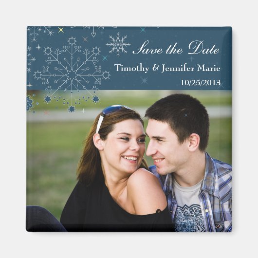 Schneeflocken Save the Date Foto Magnet (Vorne)