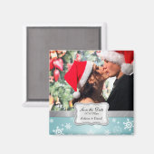 Schneeflocken Save the Date in Blau und Weiß Magnet (Vorderseite/Rückseite)