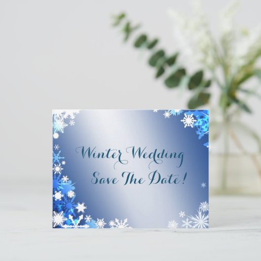 Schneeflocken Save the Date Postkarte 2 (Stehend Vorderseite)