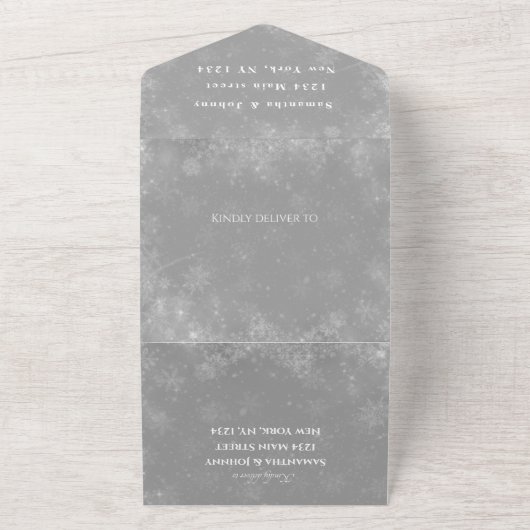 Schneeflocken Schnee Grau Winter Wunderland Hochze All In One Einladung (Außenbereich)