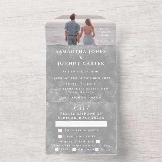 Schneeflocken Schnee Grau Winter Wunderland Hochze All In One Einladung (Innen Boden)