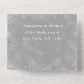 Schneeflocken Schnee Grau Winter Wunderland Hochze All In One Einladung (Rückseite)