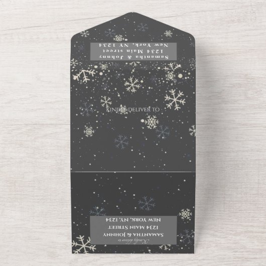 Schneeflocken Schnee Grau Winter Wunderland Hochze All In One Einladung (Außenbereich)